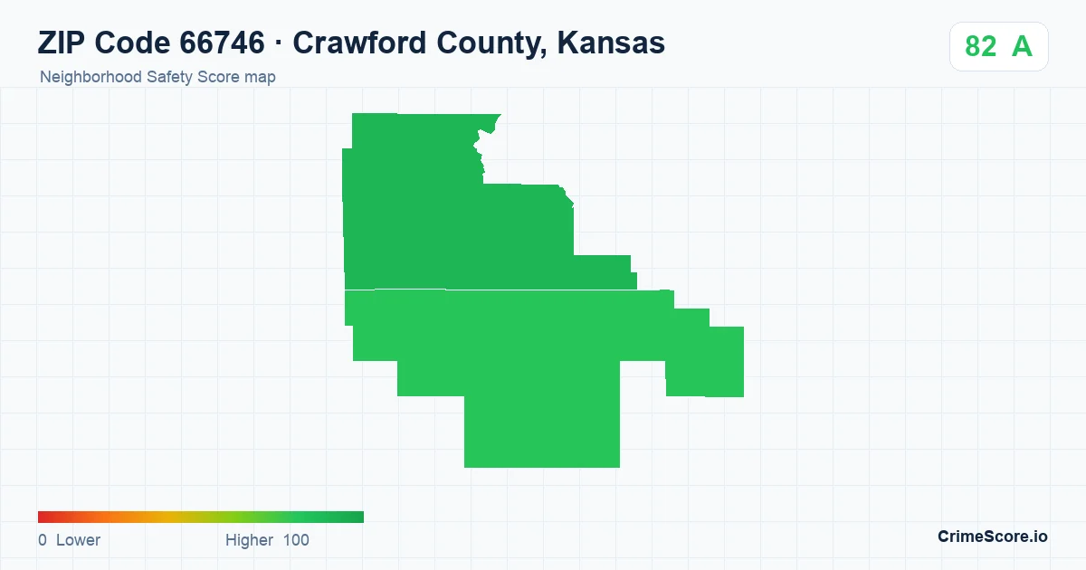 ZIP Code 66746 in Crawford County, Kansas neighborhood Safety Score map