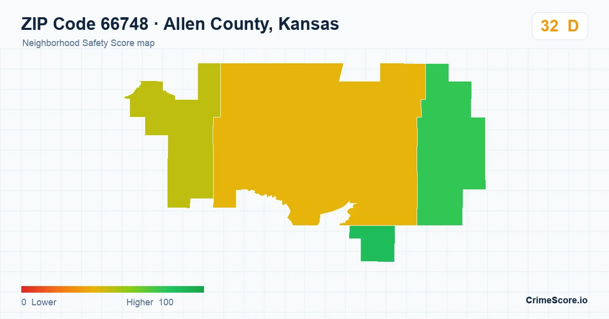 ZIP Code 66748 in Allen County, Kansas neighborhood Safety Score map
