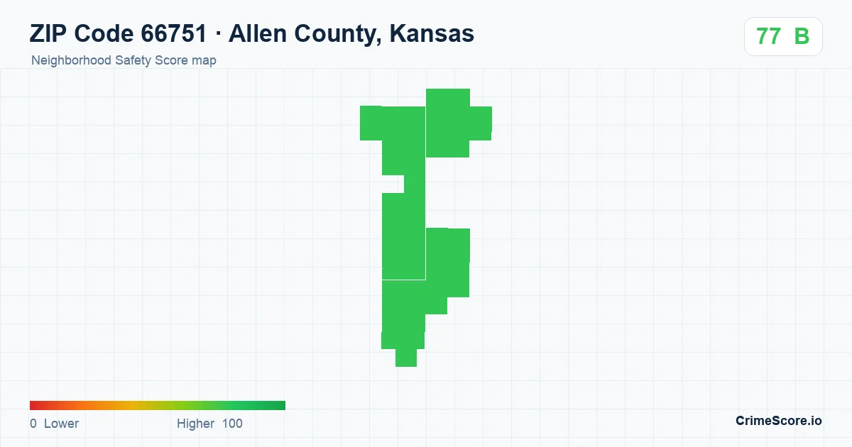ZIP Code 66751 in Allen County, Kansas neighborhood Safety Score map