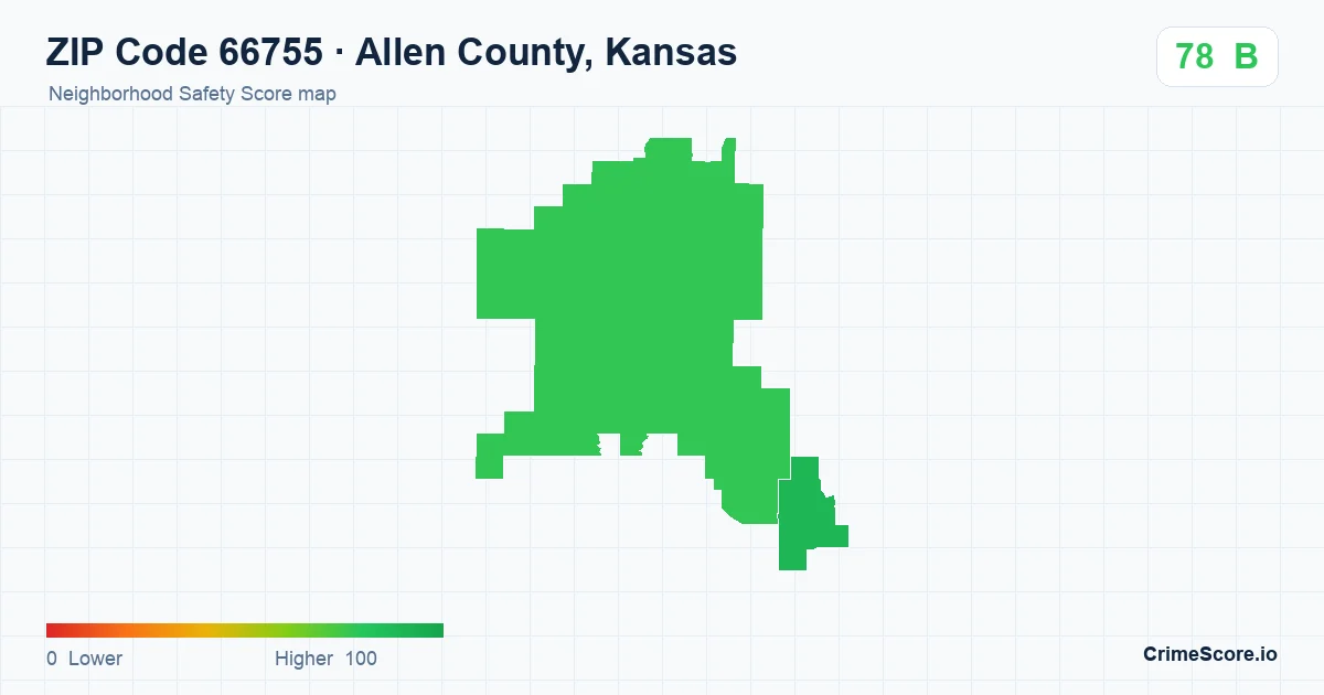 ZIP Code 66755 in Allen County, Kansas neighborhood Safety Score map