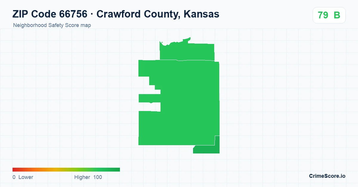 ZIP Code 66756 in Crawford County, Kansas neighborhood Safety Score map