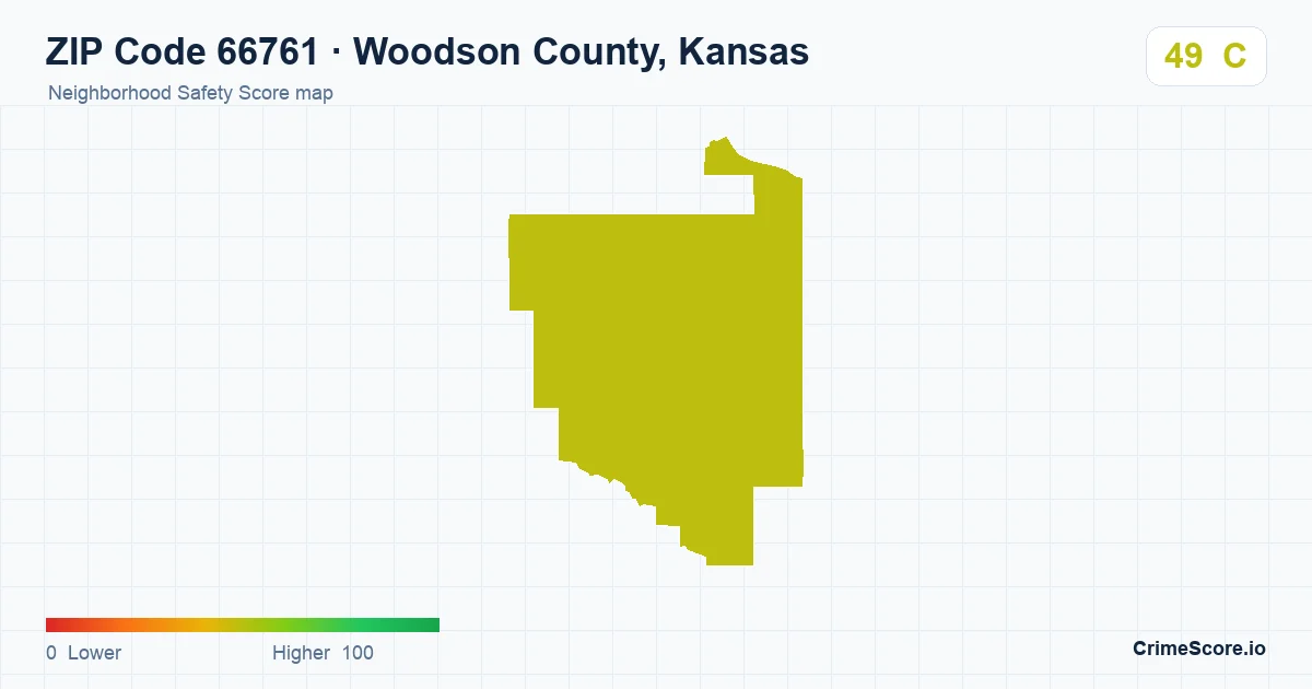 ZIP Code 66761 in Woodson County, Kansas neighborhood Safety Score map