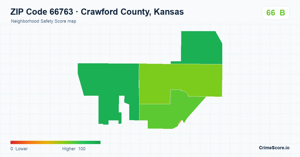 ZIP Code 66763 in Crawford County, Kansas neighborhood Safety Score map