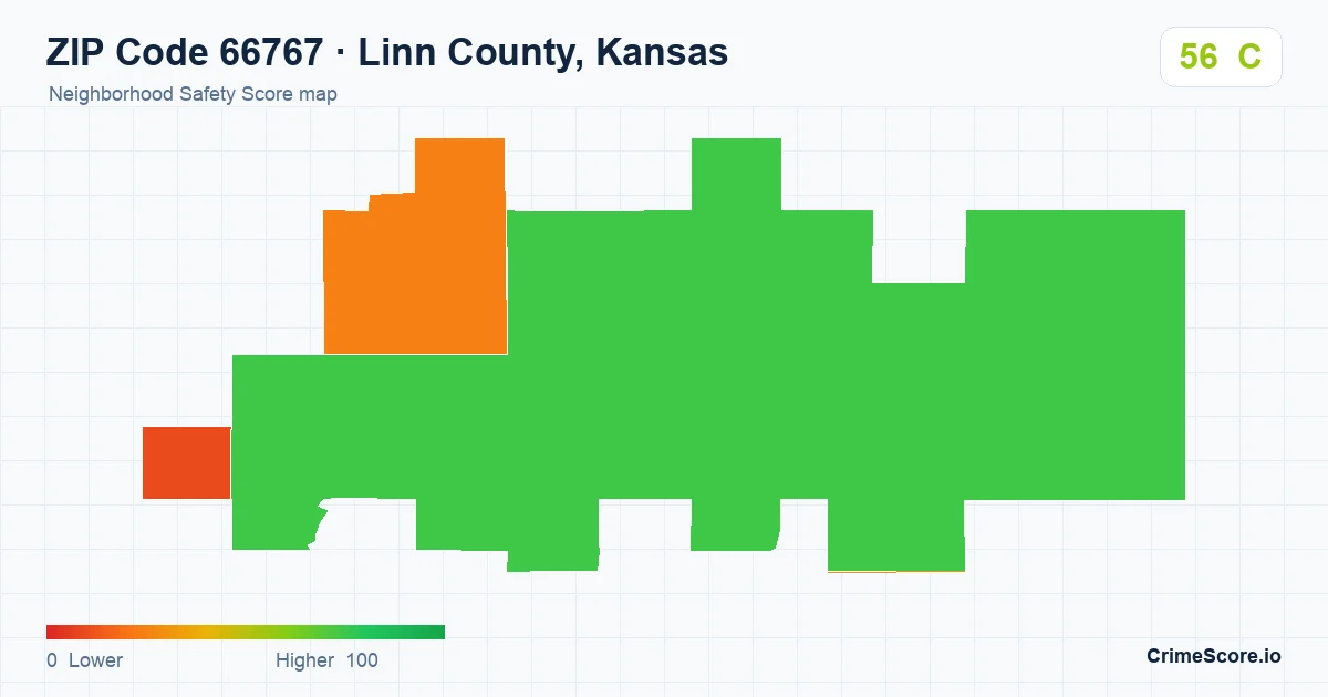 ZIP Code 66767 in Linn County, Kansas neighborhood Safety Score map