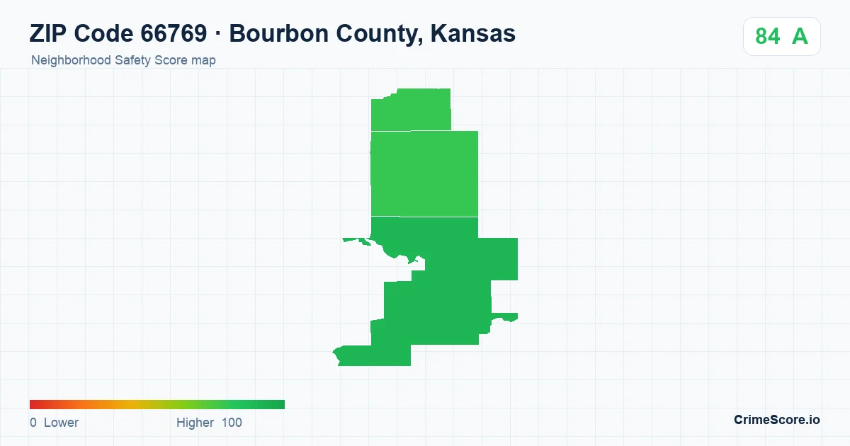 ZIP Code 66769 in Bourbon County, Kansas neighborhood Safety Score map