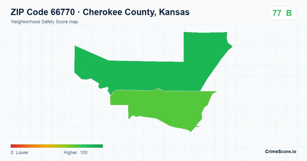 ZIP Code 66770 in Cherokee County, Kansas neighborhood Safety Score map