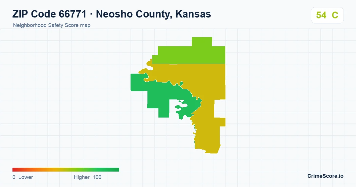 ZIP Code 66771 in Neosho County, Kansas neighborhood Safety Score map