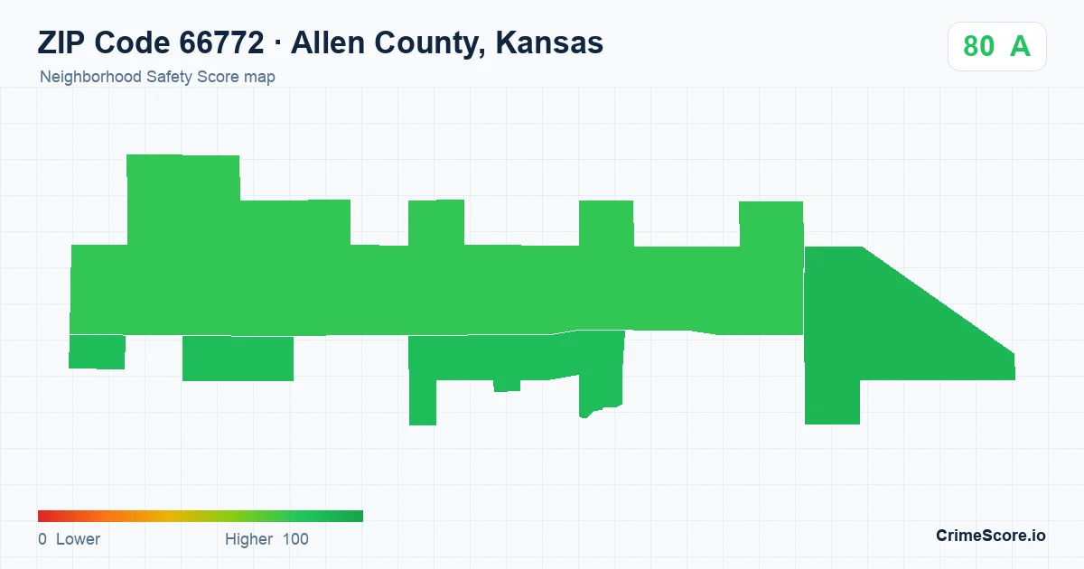 ZIP Code 66772 in Allen County, Kansas neighborhood Safety Score map