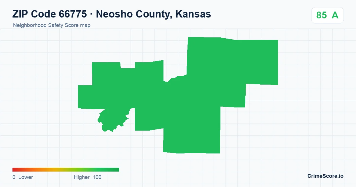 ZIP Code 66775 in Neosho County, Kansas neighborhood Safety Score map