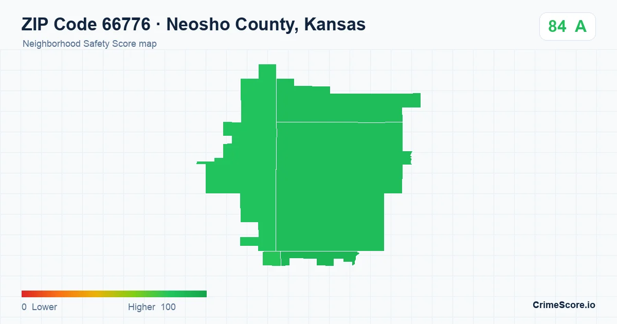 ZIP Code 66776 in Neosho County, Kansas neighborhood Safety Score map