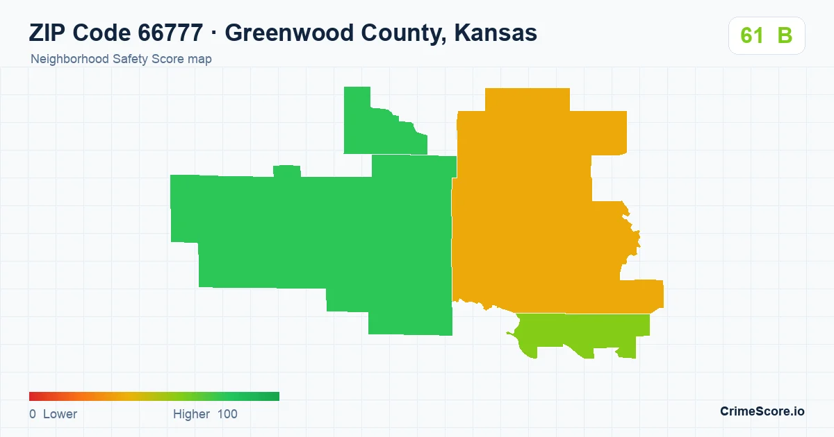 ZIP Code 66777 in Greenwood County, Kansas neighborhood Safety Score map