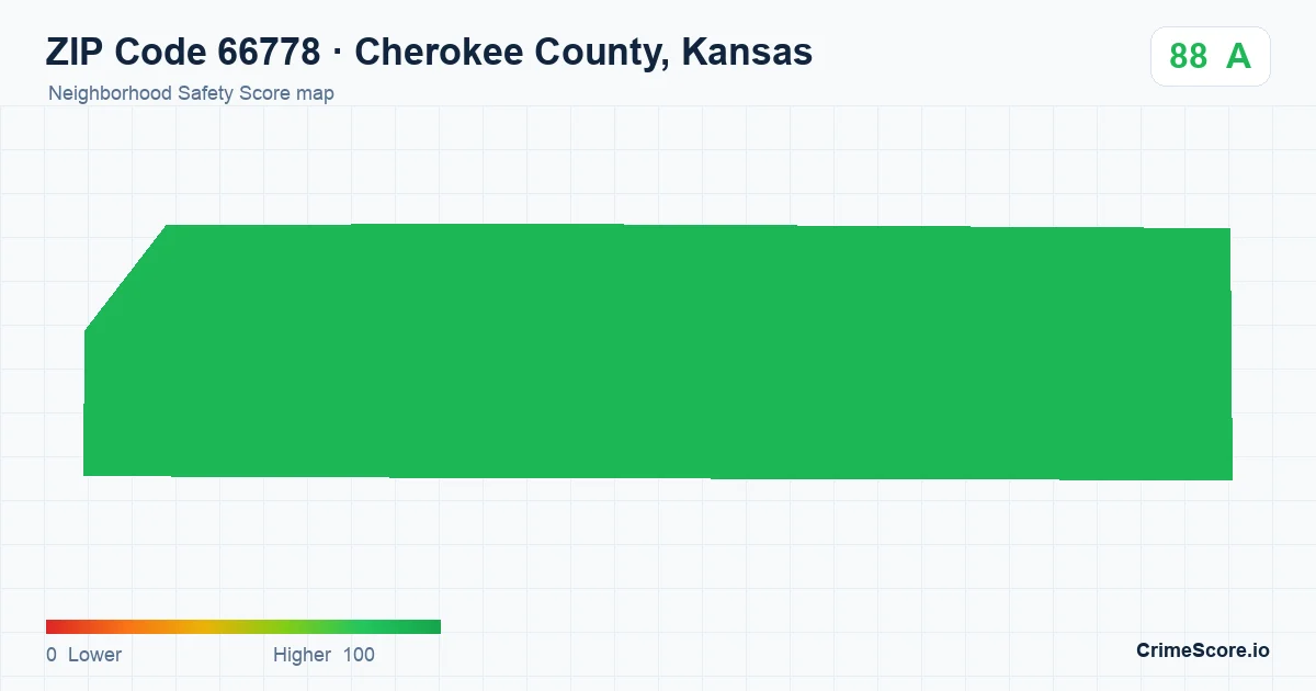 ZIP Code 66778 in Cherokee County, Kansas neighborhood Safety Score map