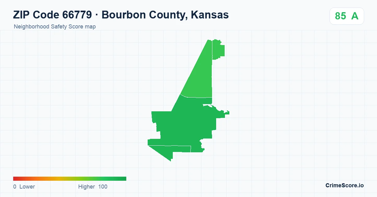 ZIP Code 66779 in Bourbon County, Kansas neighborhood Safety Score map