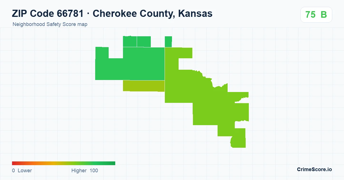 ZIP Code 66781 in Cherokee County, Kansas neighborhood Safety Score map