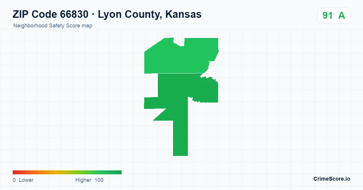 ZIP Code 66830 in Lyon County, Kansas neighborhood Safety Score map