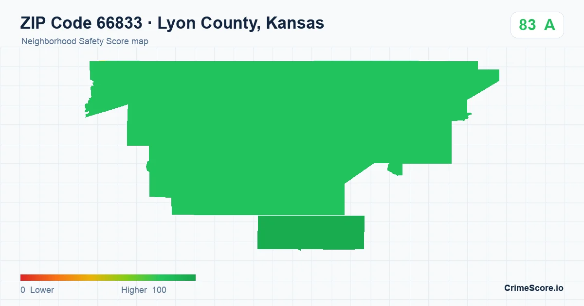 ZIP Code 66833 in Lyon County, Kansas neighborhood Safety Score map