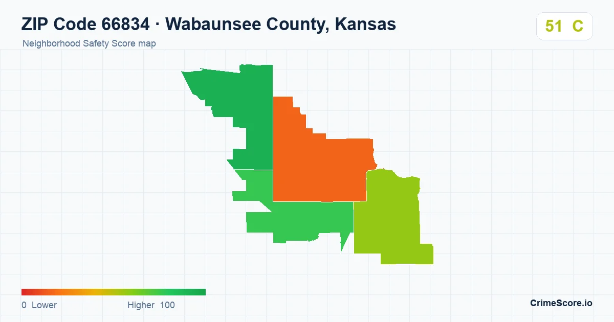 ZIP Code 66834 in Wabaunsee County, Kansas neighborhood Safety Score map
