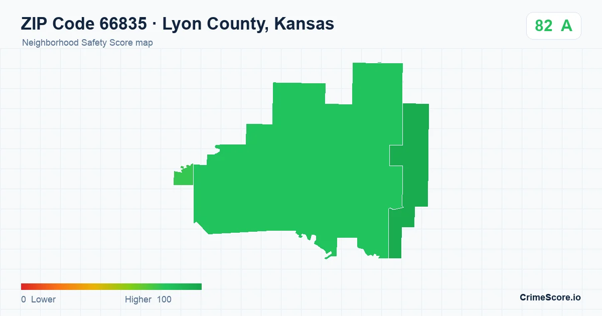ZIP Code 66835 in Lyon County, Kansas neighborhood Safety Score map