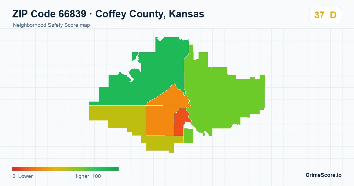 ZIP Code 66839 in Coffey County, Kansas neighborhood Safety Score map