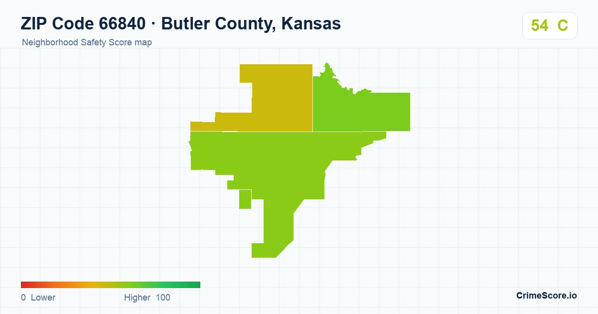 ZIP Code 66840 in Butler County, Kansas neighborhood Safety Score map