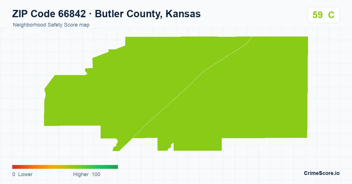 ZIP Code 66842 in Butler County, Kansas neighborhood Safety Score map