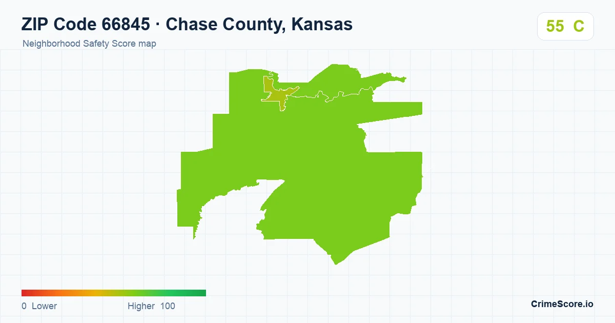 ZIP Code 66845 in Chase County, Kansas neighborhood Safety Score map