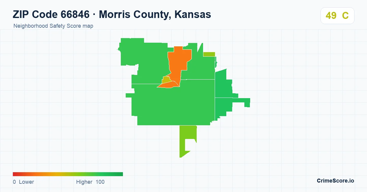ZIP Code 66846 in Morris County, Kansas neighborhood Safety Score map
