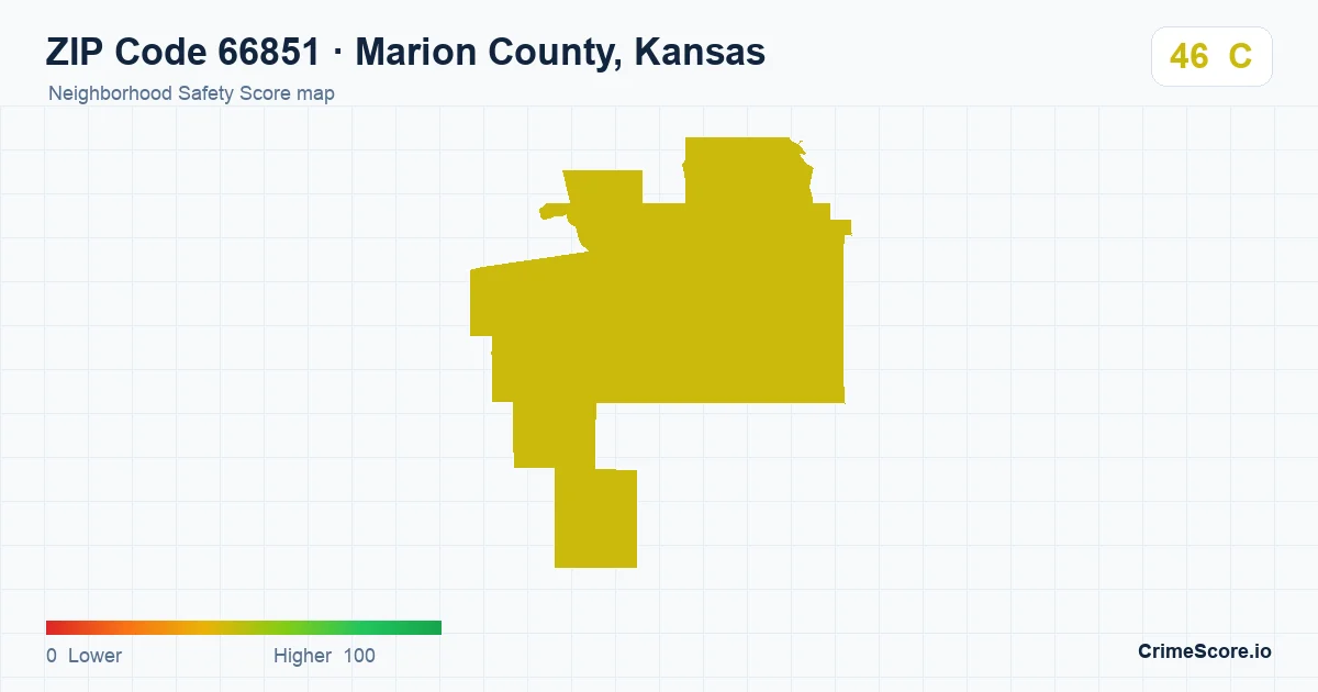 ZIP Code 66851 in Marion County, Kansas neighborhood Safety Score map