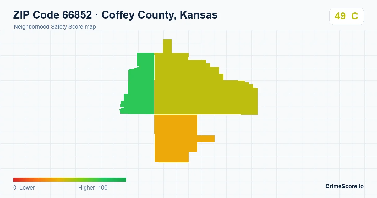 ZIP Code 66852 in Coffey County, Kansas neighborhood Safety Score map