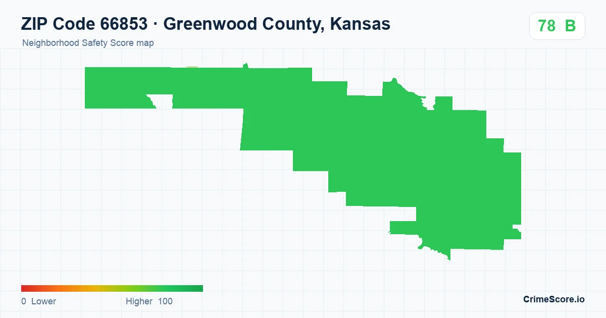 ZIP Code 66853 in Greenwood County, Kansas neighborhood Safety Score map