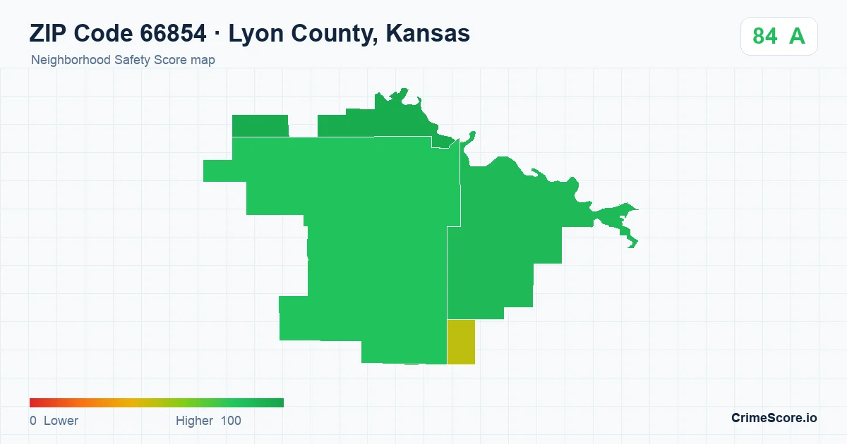 ZIP Code 66854 in Lyon County, Kansas neighborhood Safety Score map