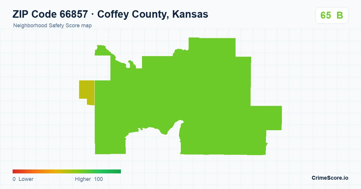 ZIP Code 66857 in Coffey County, Kansas neighborhood Safety Score map