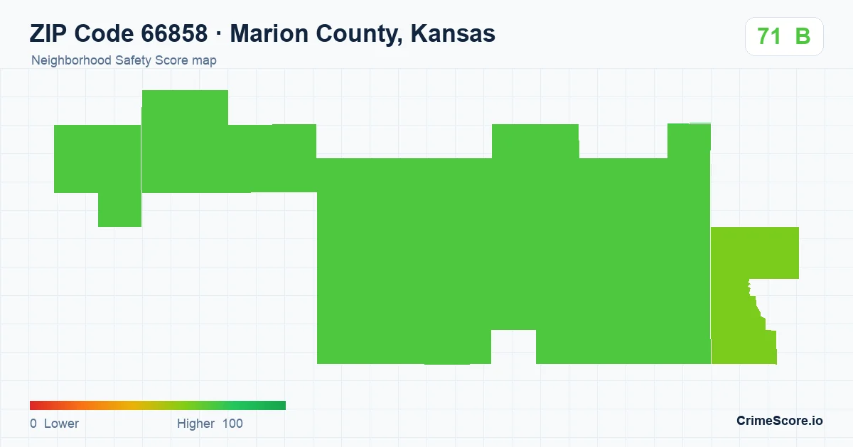 ZIP Code 66858 in Marion County, Kansas neighborhood Safety Score map
