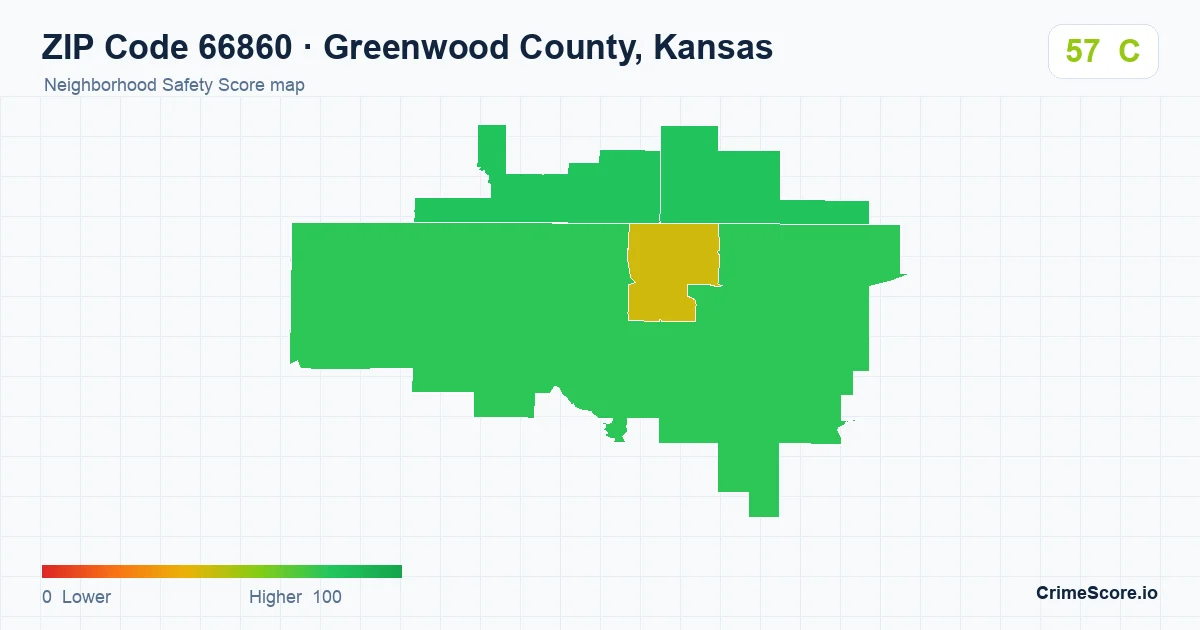 ZIP Code 66860 in Greenwood County, Kansas neighborhood Safety Score map