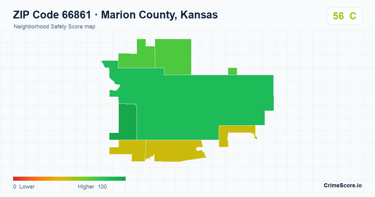 ZIP Code 66861 in Marion County, Kansas neighborhood Safety Score map