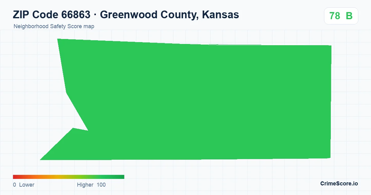ZIP Code 66863 in Greenwood County, Kansas neighborhood Safety Score map