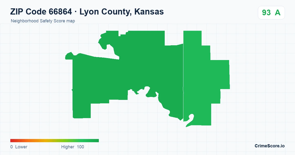 ZIP Code 66864 in Lyon County, Kansas neighborhood Safety Score map