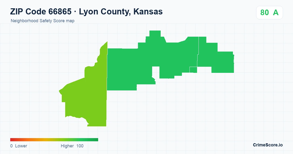 ZIP Code 66865 in Lyon County, Kansas neighborhood Safety Score map