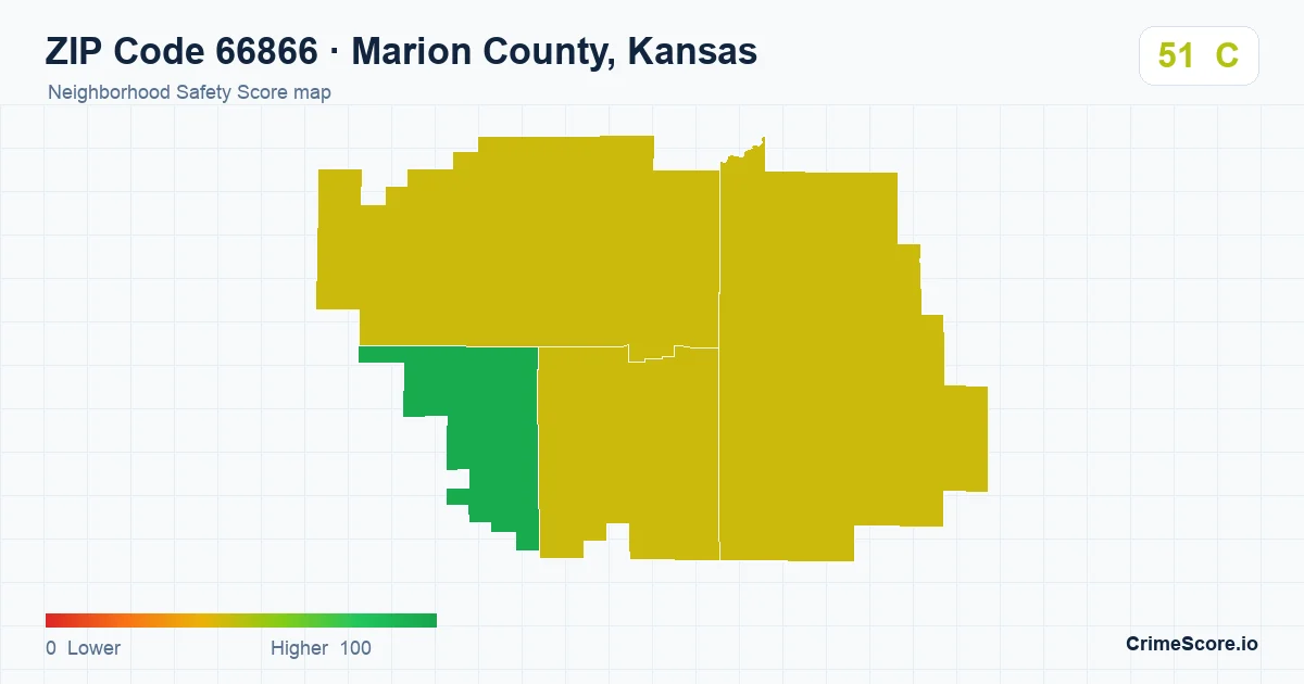 ZIP Code 66866 in Marion County, Kansas neighborhood Safety Score map