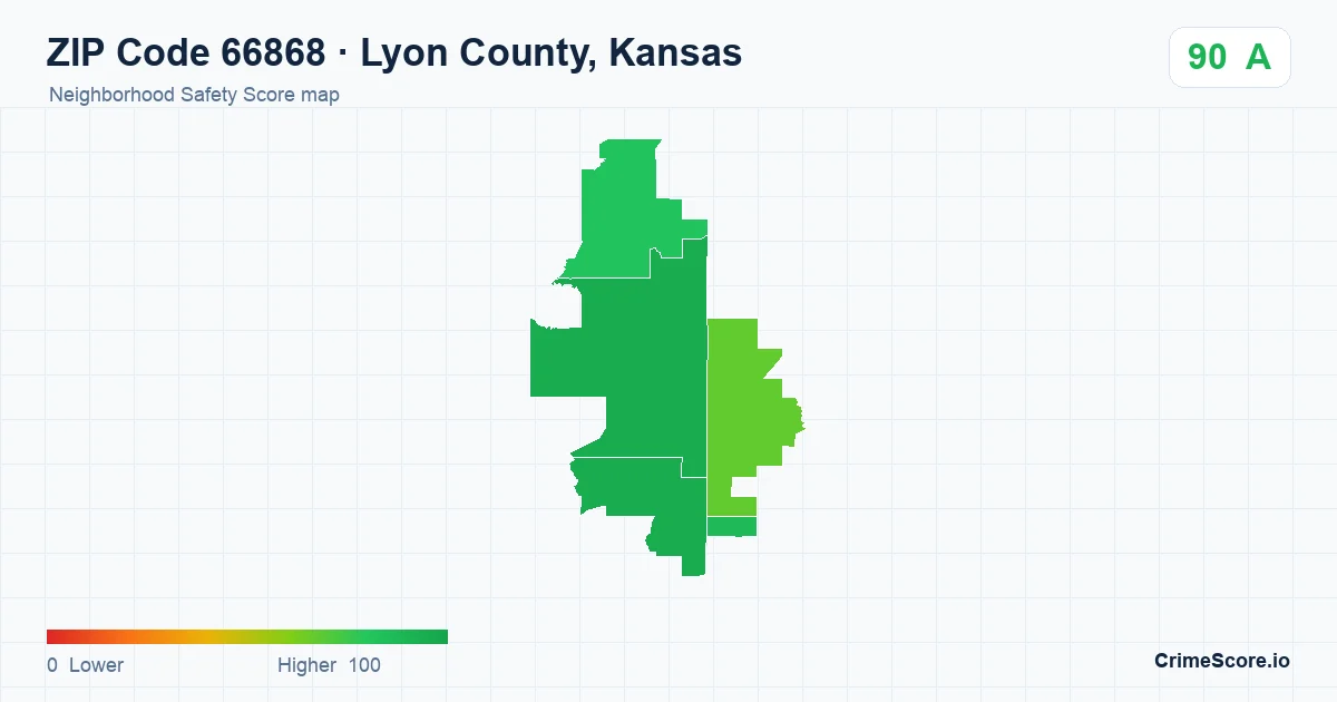 ZIP Code 66868 in Lyon County, Kansas neighborhood Safety Score map