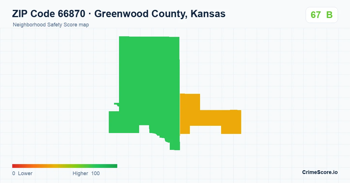 ZIP Code 66870 in Greenwood County, Kansas neighborhood Safety Score map