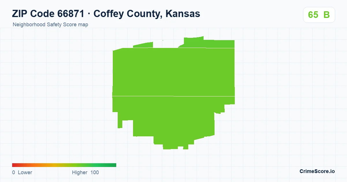 ZIP Code 66871 in Coffey County, Kansas neighborhood Safety Score map