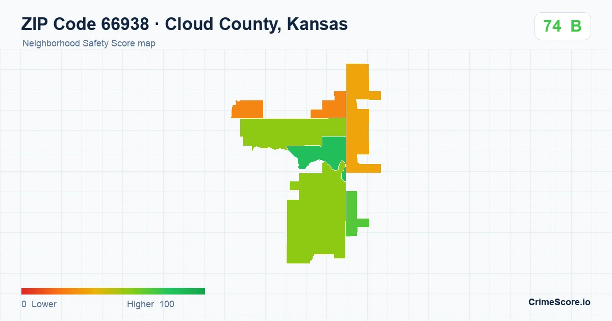 ZIP Code 66938 in Cloud County, Kansas neighborhood Safety Score map
