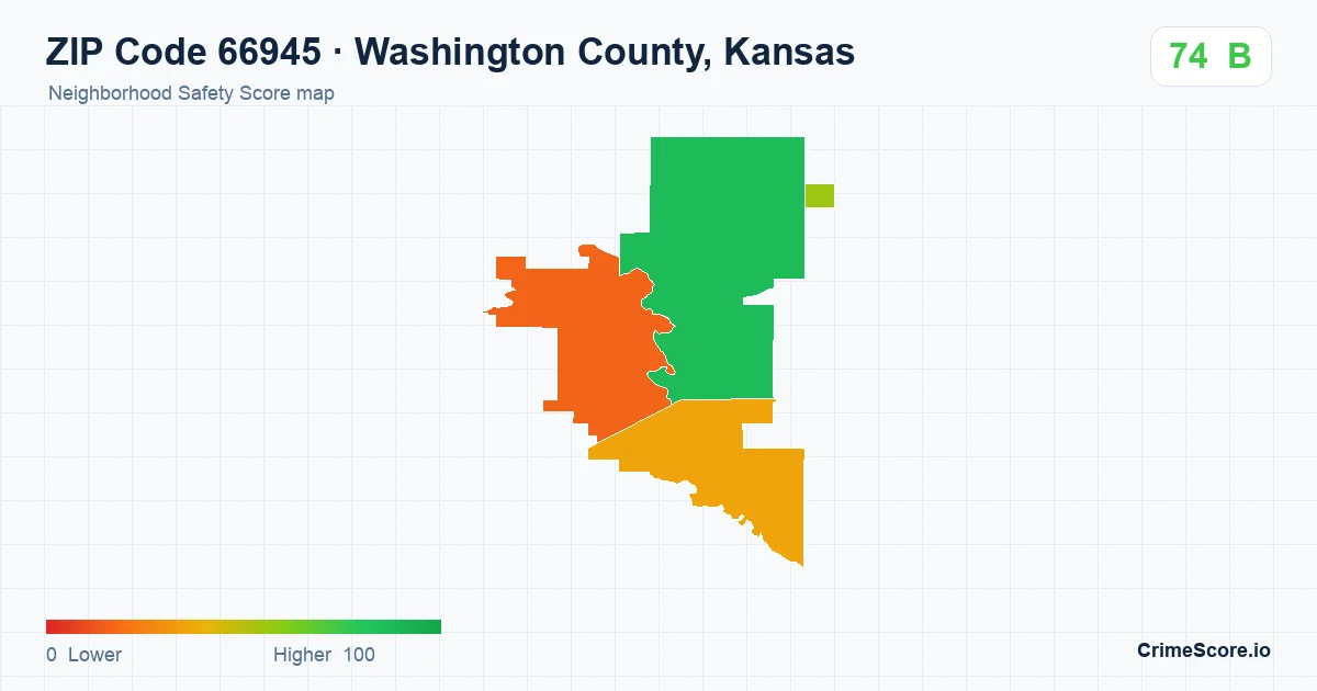 ZIP Code 66945 in Washington County, Kansas neighborhood Safety Score map
