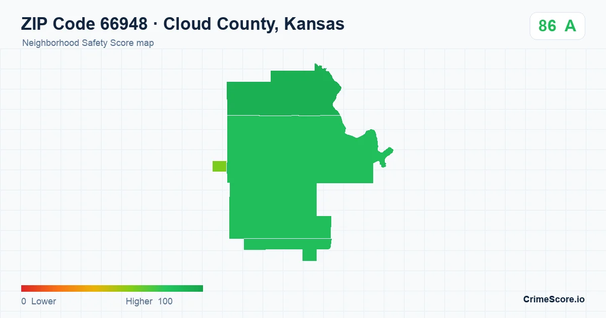 ZIP Code 66948 in Cloud County, Kansas neighborhood Safety Score map