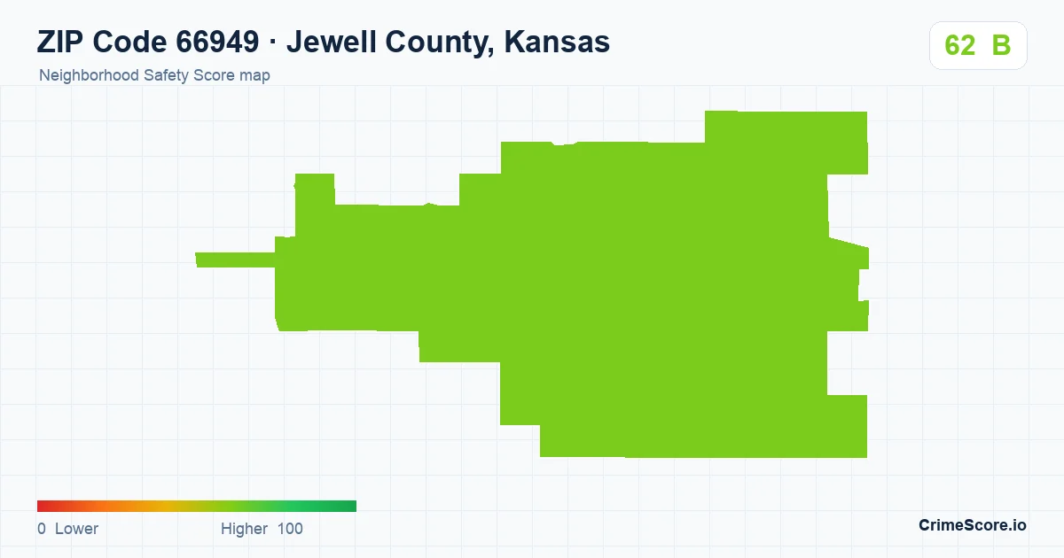 ZIP Code 66949 in Jewell County, Kansas neighborhood Safety Score map