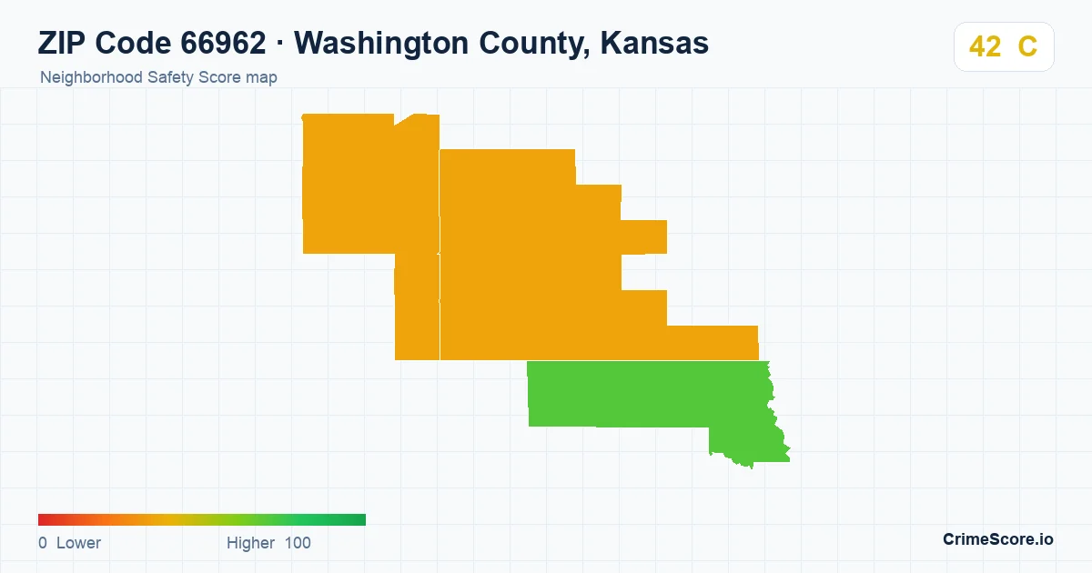 ZIP Code 66962 in Washington County, Kansas neighborhood Safety Score map