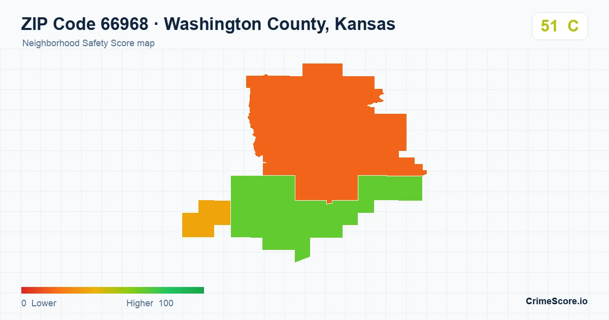 ZIP Code 66968 in Washington County, Kansas neighborhood Safety Score map