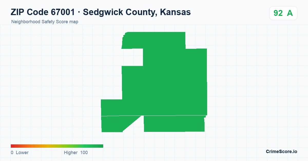 ZIP Code 67001 in Sedgwick County, Kansas neighborhood Safety Score map