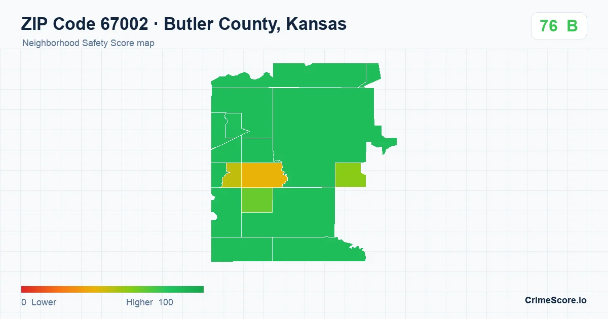 ZIP Code 67002 in Butler County, Kansas neighborhood Safety Score map